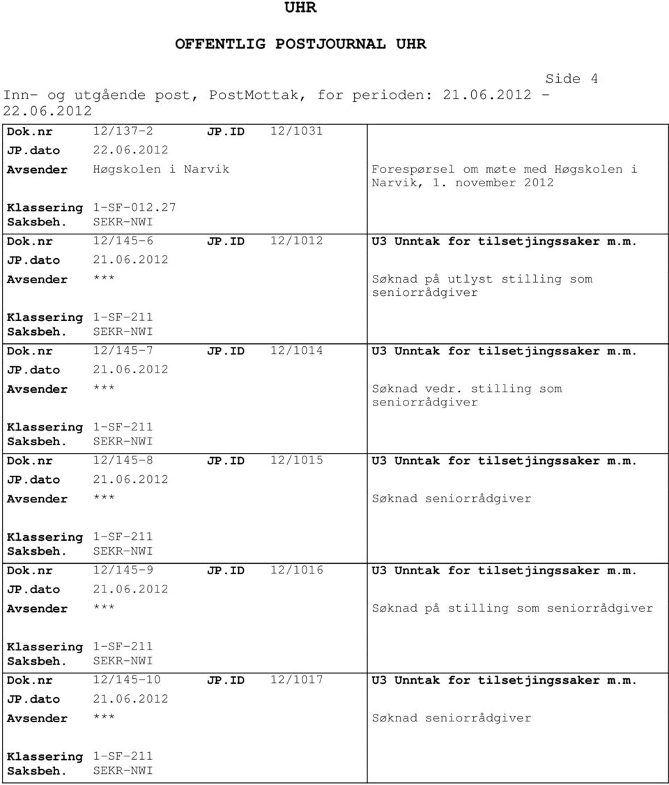 november 2012 Klassering 1-SF-012.27 Dok.nr 12/145-6 JP.ID 12/1012 Dok.nr 12/145-7 JP.ID 12/1014 Dok.