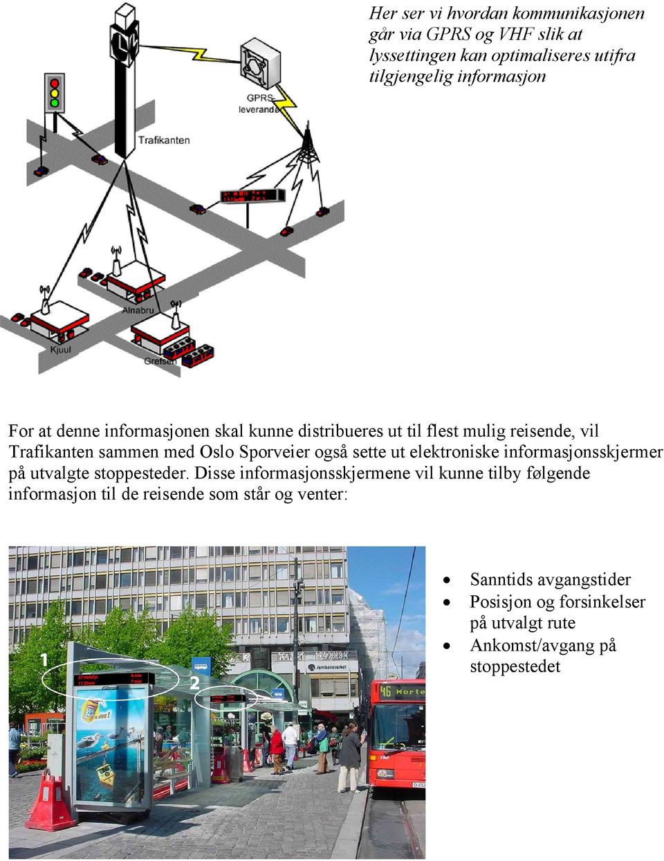 sette ut elektroniske informasjonsskjermer på utvalgte stoppesteder.