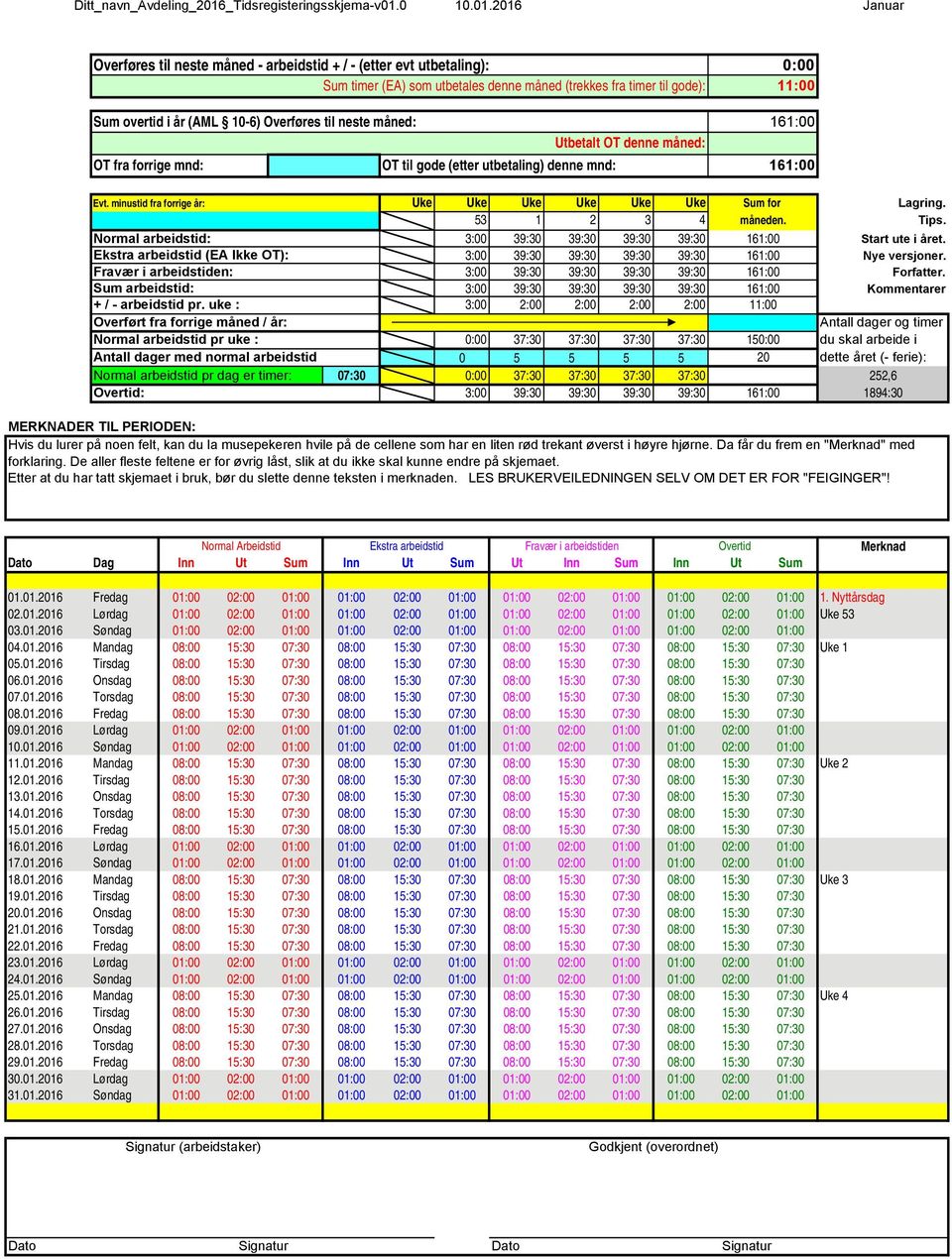 Ekstra arbeidstid (EA Ikke OT): 3:00 39:30 39:30 39:30 39:30 161:00 Nye versjoner. 3:00 39:30 39:30 39:30 39:30 161:00 Forfatter.