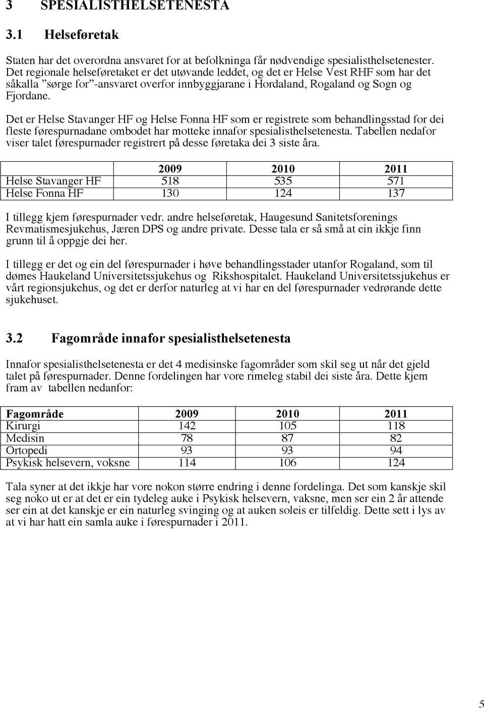 Det er Helse Stavanger HF og Helse Fonna HF som er registrete som behandlingsstad for dei fleste førespurnadane ombodet har motteke innafor spesialisthelsetenesta.