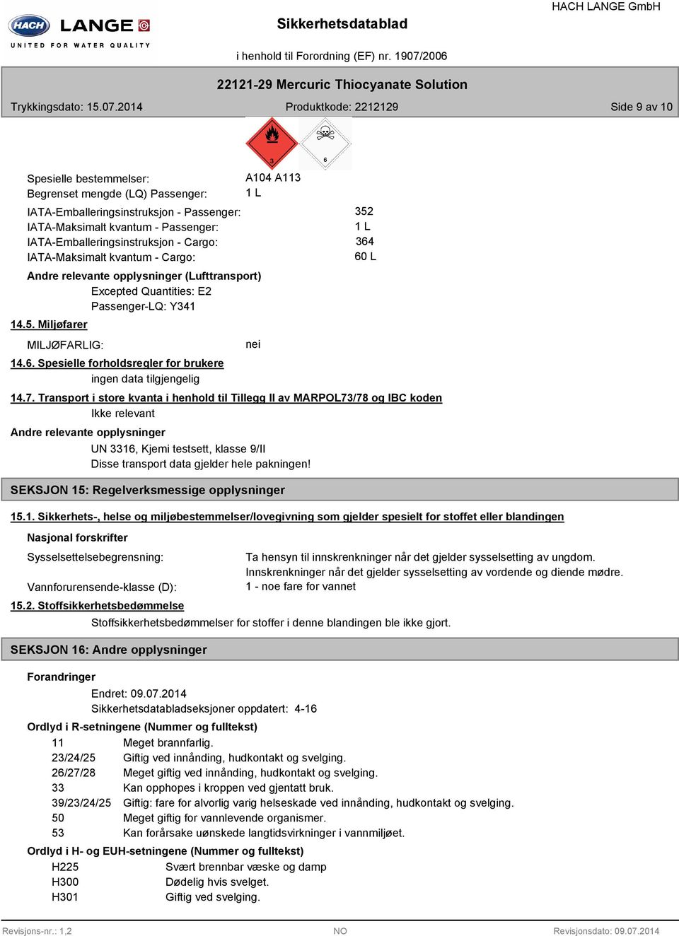 Spesielle forholdsregler for brukere A104 A113 1 L nei 352 1 L 364 60 L 14.7.