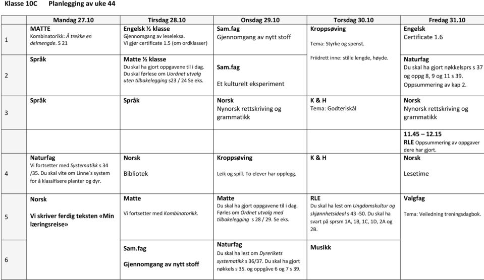 Du skal førlese om Uordnet utvalg uten tilbakelegging s23 / 24 Se eks. Sam.fag Et kulturelt eksperiment Friidrett inne: stille lengde, høyde. Du skal ha gjort nøkkelsprs s 37 og oppg 8, 9 og 11 s 39.