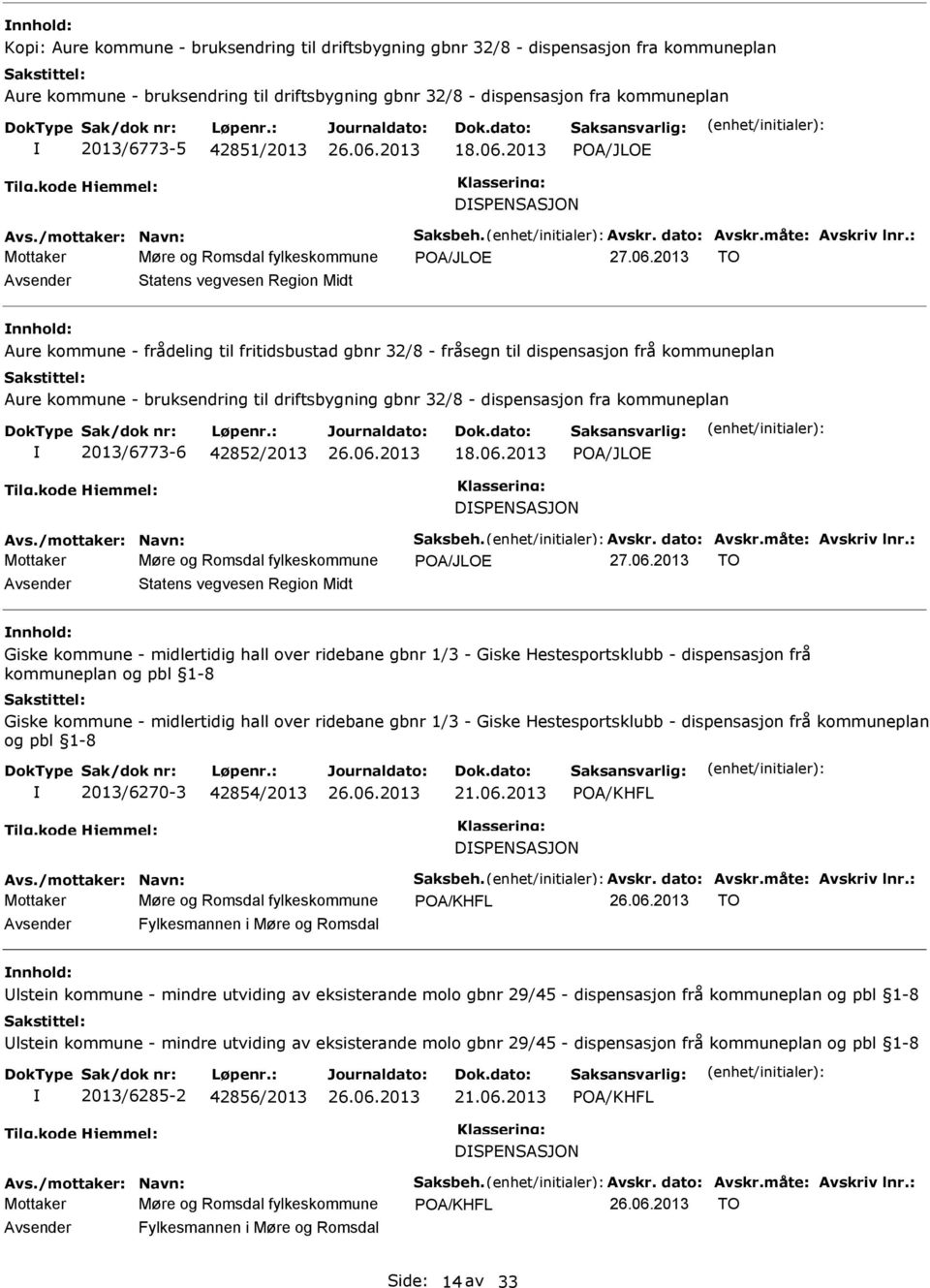 : Mottaker Møre og Romsdal fylkeskommune POA/JLOE Avsender Statens vegvesen Region Midt nnhold: Aure kommune - frådeling til fritidsbustad gbnr 32/8 - fråsegn til dispensasjon frå kommuneplan Aure