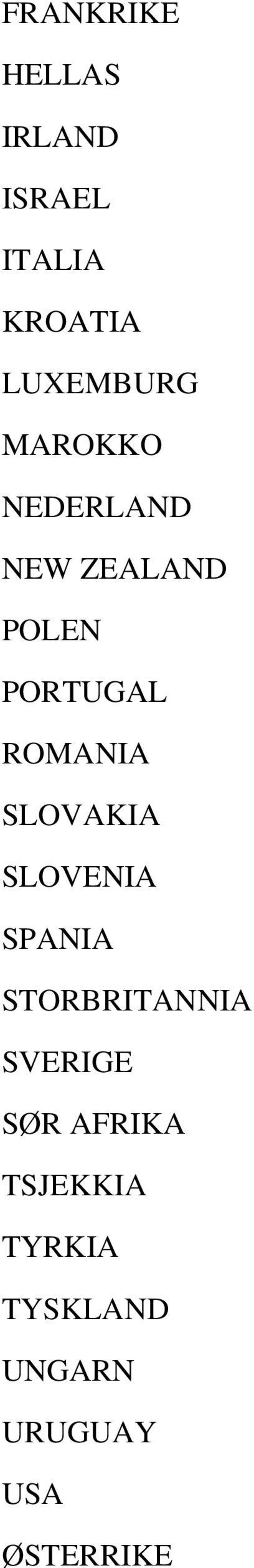 ROMANIA SLOVAKIA SLOVENIA SPANIA STORBRITANNIA SVERIGE