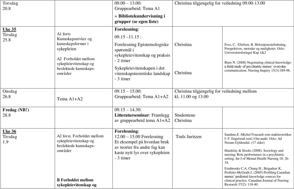 15 : Forelesning Epistemologiske spørsmål i praksis - Sykepleievitenskapen i det vitenskapsteoretiske landskap - 3 timer Foss, C, Ellefsen, B.