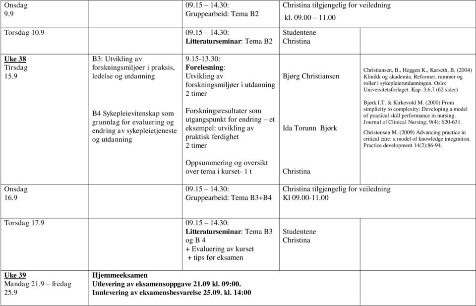 30: Utvikling av forskningsmiljøer i utdanning Forskningsresultater som utgangspunkt for endring et eksempel: utvikling av praktisk ferdighet Bjørg Christiansen Ida Torunn Bjørk Christiansen, B.