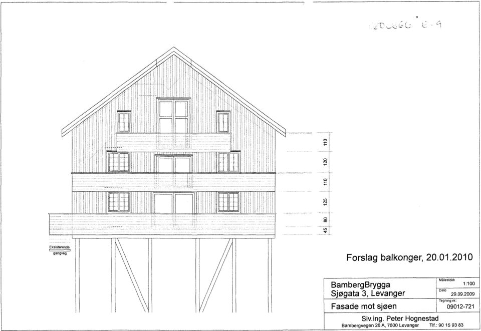 1:100 29.09.2009 Fasade mot sjøen Tegning nr.