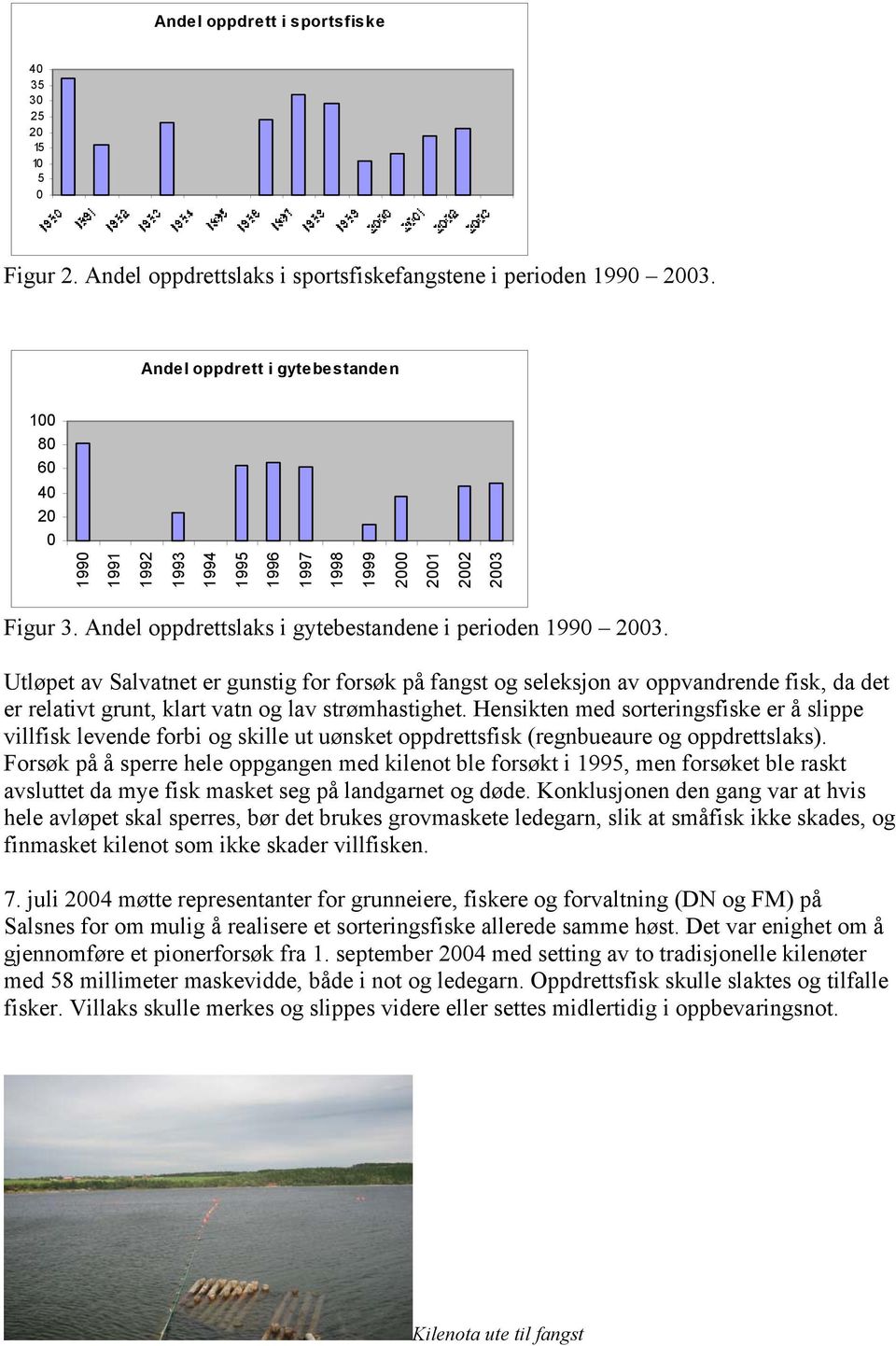 Utløpet av Salvatnet er gunstig for forsøk på fangst og seleksjon av oppvandrende fisk, da det er relativt grunt, klart vatn og lav strømhastighet.