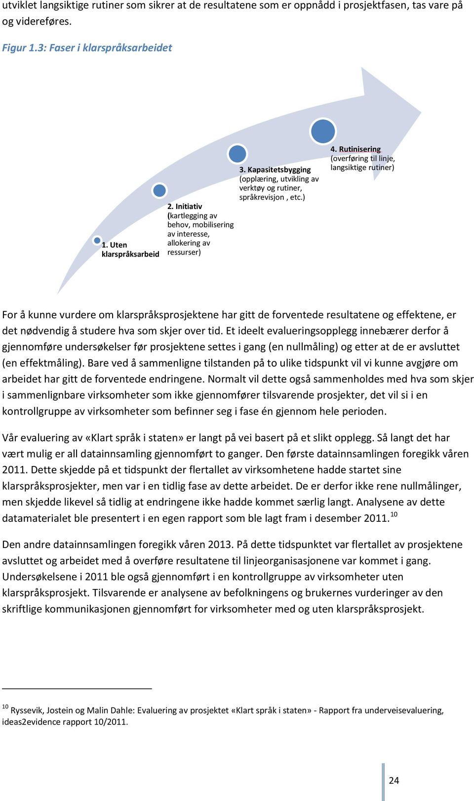 Rutinisering (overføring til linje, langsiktige rutiner) For å kunne vurdere om klarspråksprosjektene har gitt de forventede resultatene og effektene, er det nødvendig å studere hva som skjer over