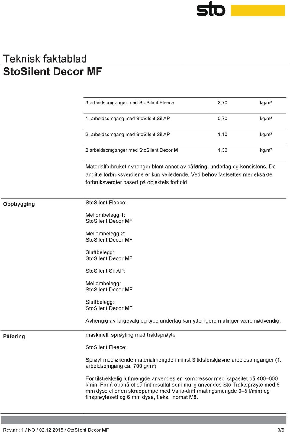 De angitte forbruksverdiene er kun veiledende. Ved behov fastsettes mer eksakte forbruksverdier basert på objektets forhold.