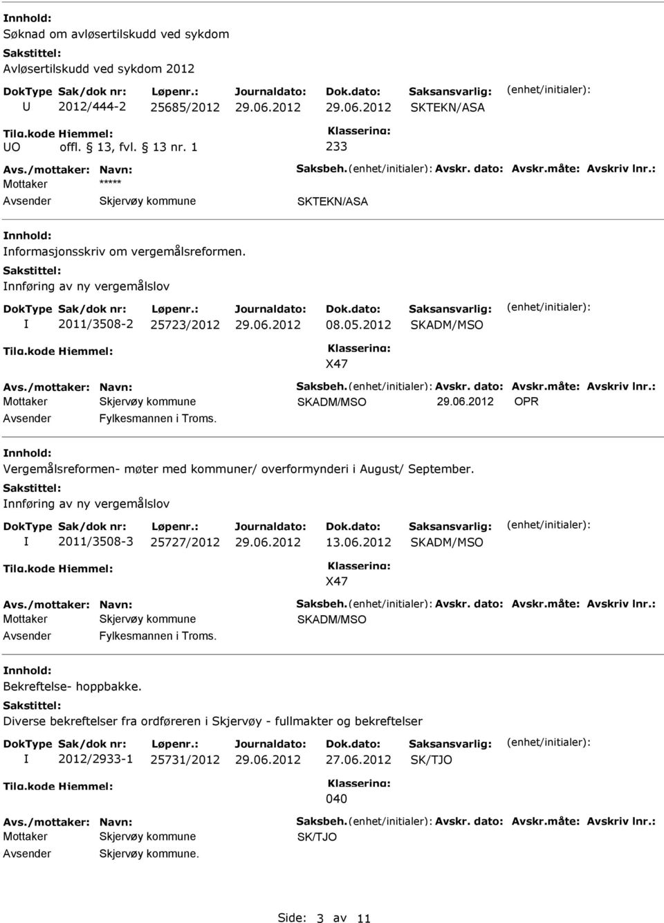 måte: Avskriv lnr.: OR Fylkesmannen i Troms. nnhold: Vergemålsreformen- møter med kommuner/ overformynderi i August/ September. nnføring av ny vergemålslov 2011/3508-3 25727/2012 13.06.2012 X47 Avs.