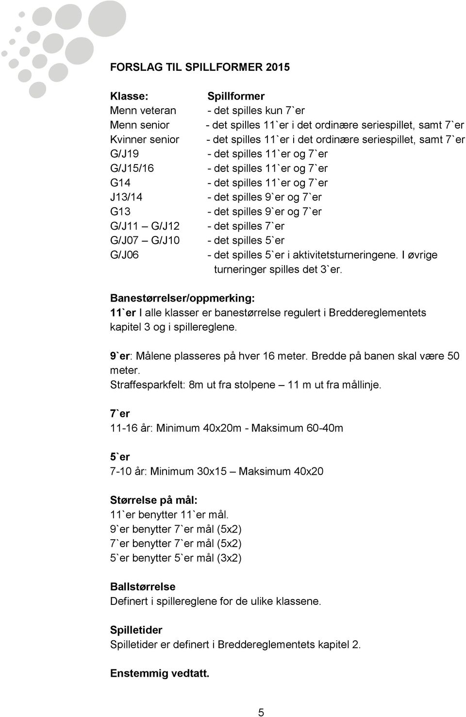 7`er G/J11 G/J12 - det spilles 7`er G/J07 G/J10 - det spilles 5`er G/J06 - det spilles 5`er i aktivitetsturneringene. I øvrige turneringer spilles det 3`er.