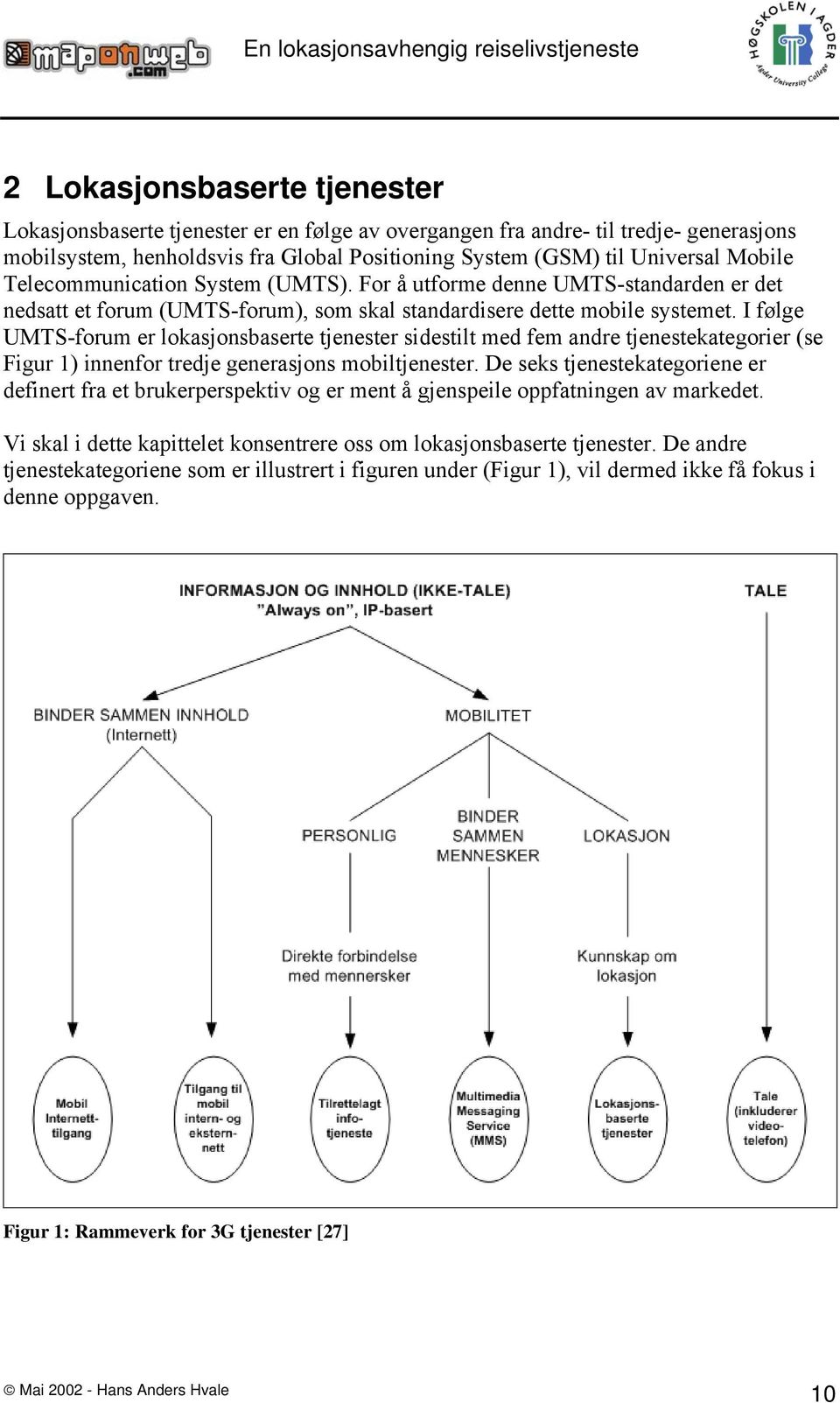 I følge UMTS-forum er lokasjonsbaserte tjenester sidestilt med fem andre tjenestekategorier (se Figur 1) innenfor tredje generasjons mobiltjenester.