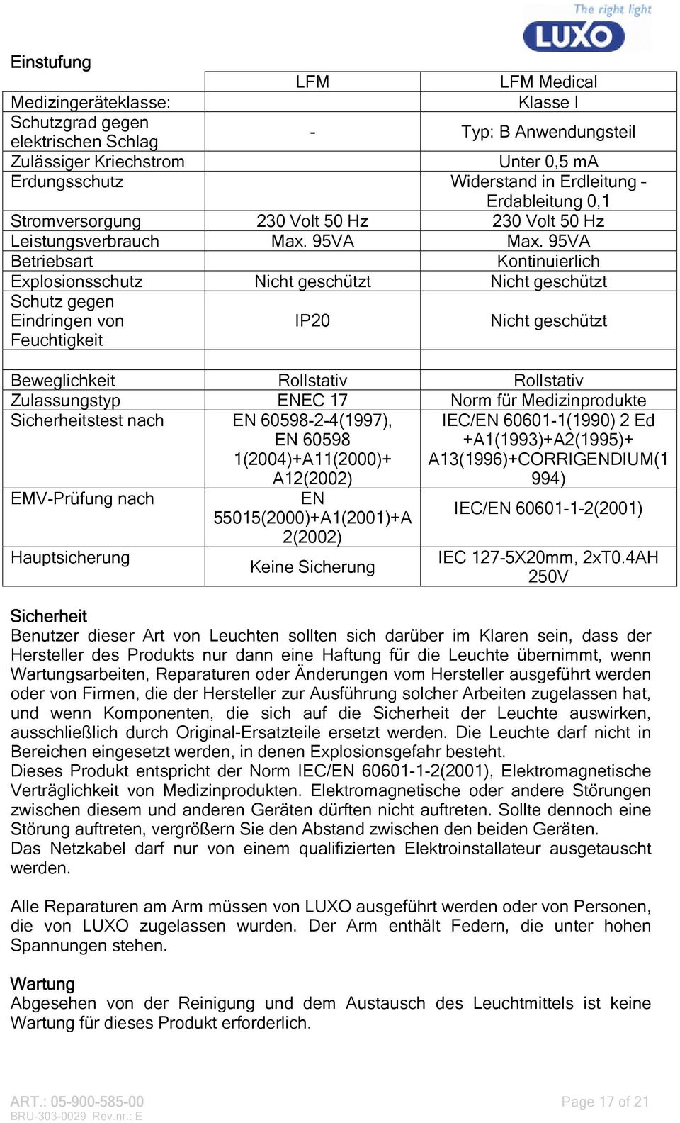 95VA Betriebsart Kontinuierlich Explosionsschutz Nicht geschützt Nicht geschützt Schutz gegen Eindringen von Feuchtigkeit IP20 Nicht geschützt Beweglichkeit Rollstativ Rollstativ Zulassungstyp ENEC