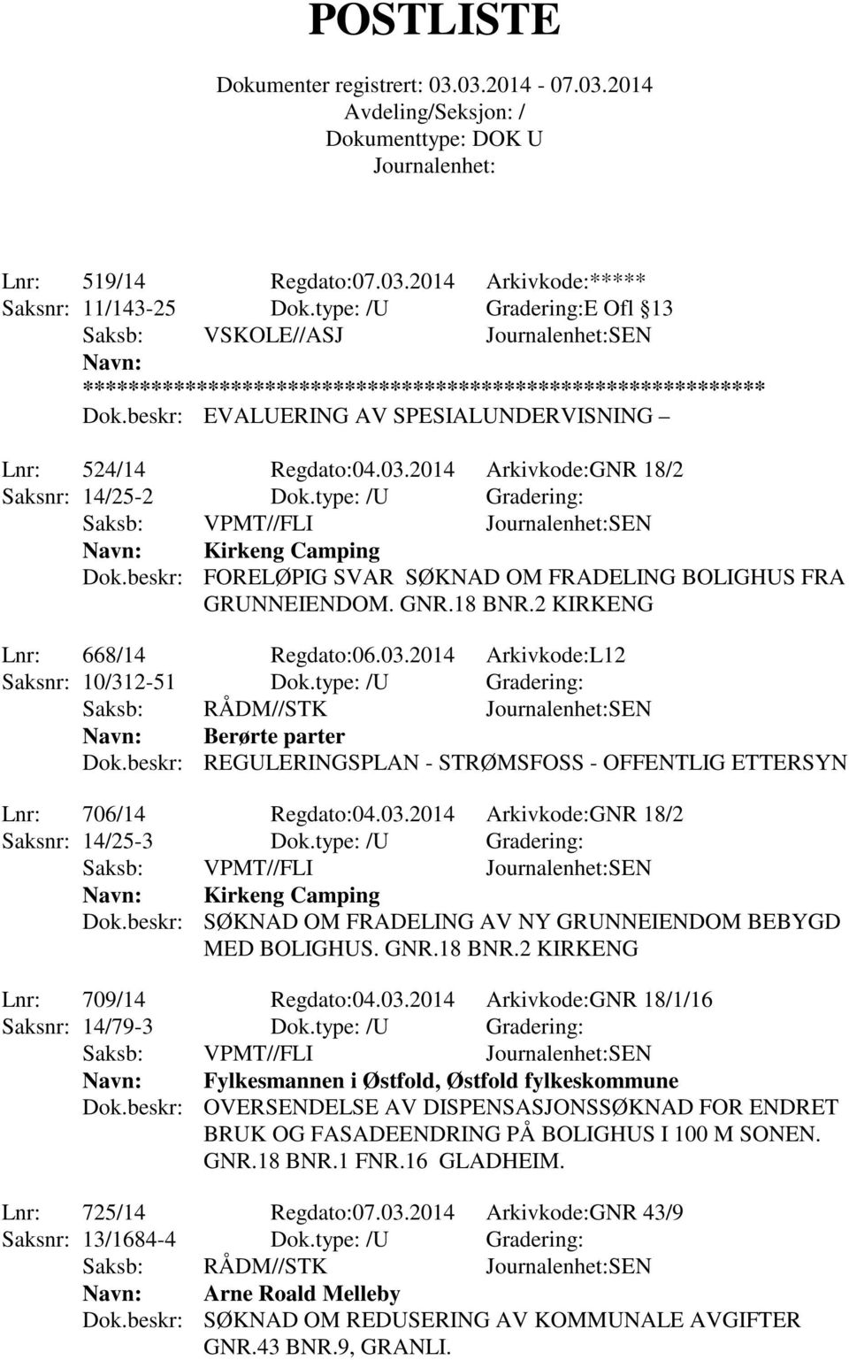 2014 Arkivkode:L12 Saksnr: 10/312-51 Dok.type: /U Gradering: Saksb: RÅDM//STK SEN Berørte parter Dok.beskr: REGULERINGSPLAN - STRØMSFOSS - OFFENTLIG ETTERSYN Lnr: 706/14 Regdato:04.03.