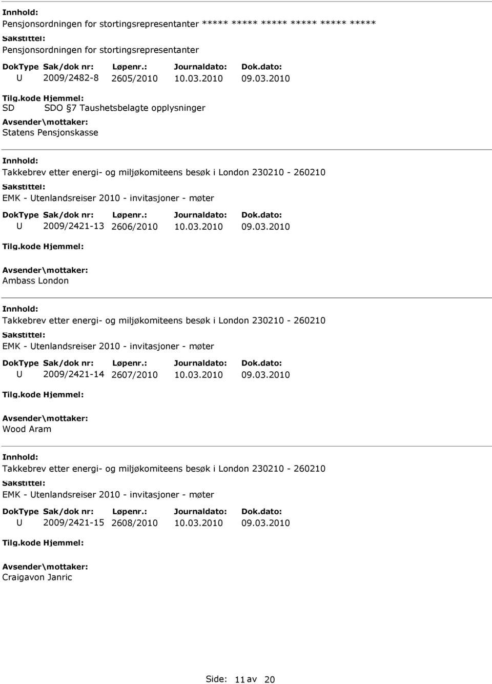 invitasjoner - møter 2009/2421-13 2606/2010 Ambass London Takkebrev etter energi- og miljøkomiteens besøk i London 230210-260210 EMK - tenlandsreiser 2010 - invitasjoner - møter