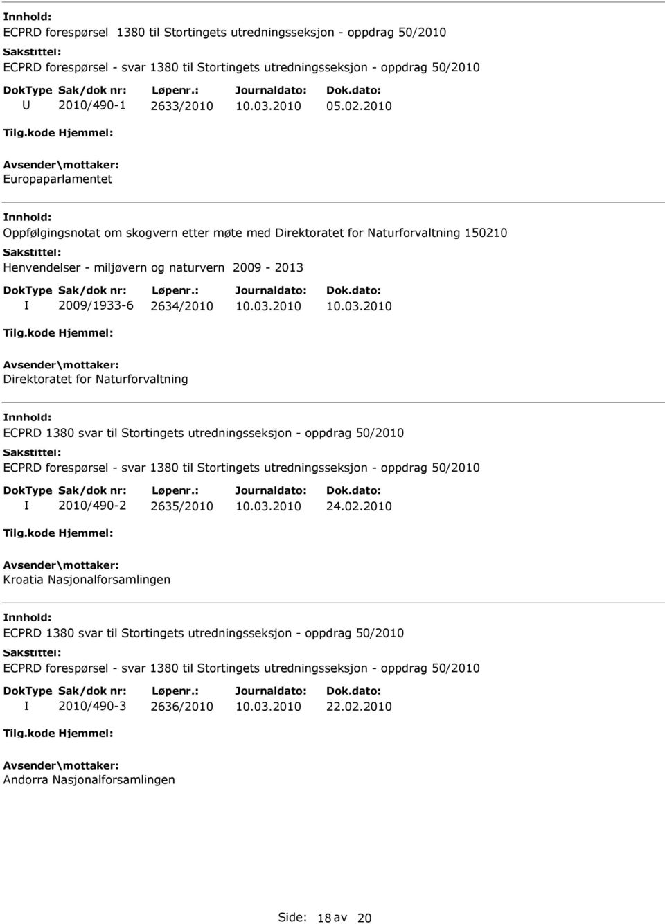 Naturforvaltning ECPRD 1380 svar til Stortingets utredningsseksjon - oppdrag 50/2010 ECPRD forespørsel - svar 1380 til Stortingets utredningsseksjon - oppdrag 50/2010 2010/490-2 2635/2010 24.02.