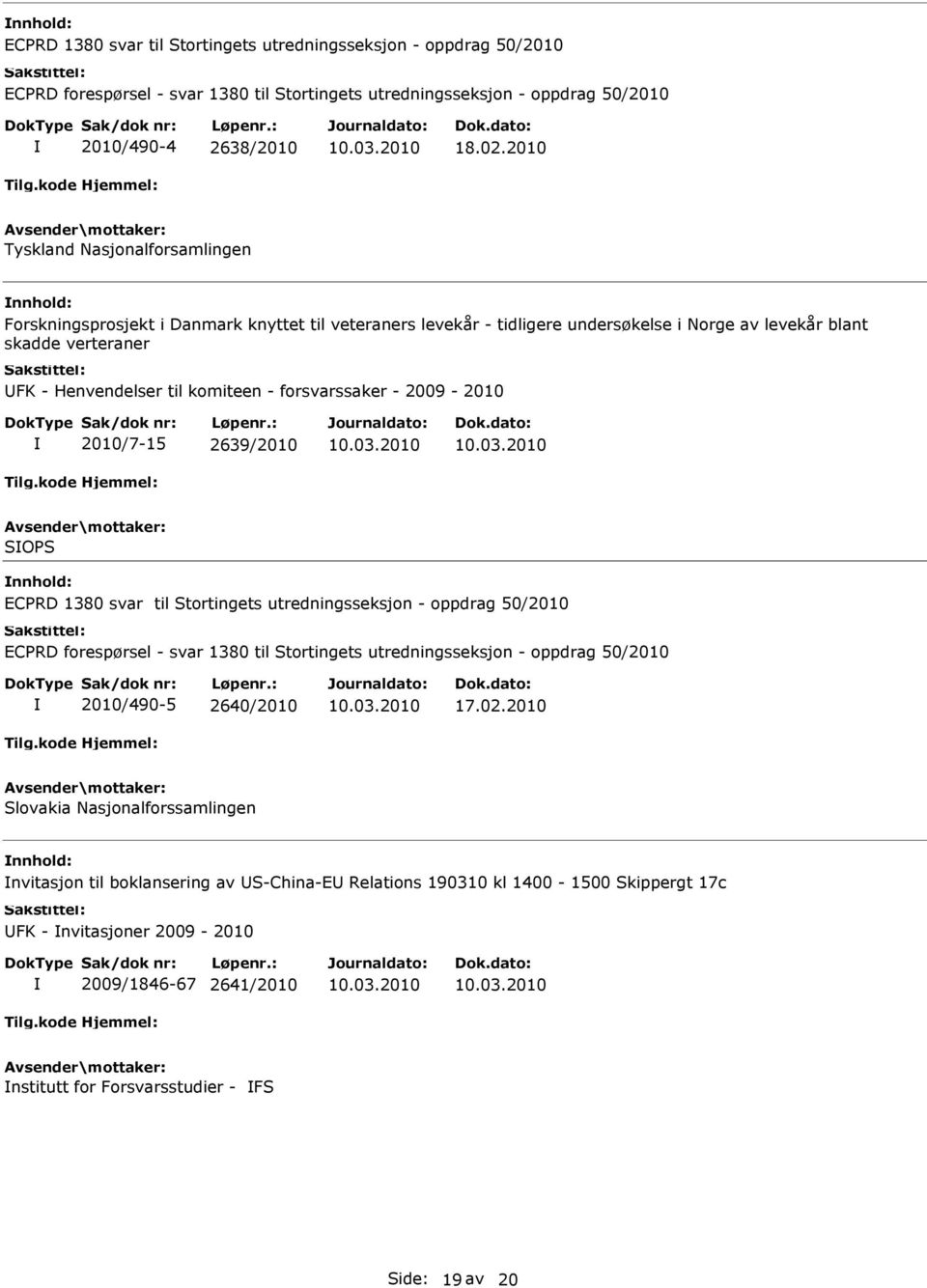 forsvarssaker - 2009-2010 2010/7-15 2639/2010 SOPS ECPRD 1380 svar til Stortingets utredningsseksjon - oppdrag 50/2010 ECPRD forespørsel - svar 1380 til Stortingets utredningsseksjon - oppdrag