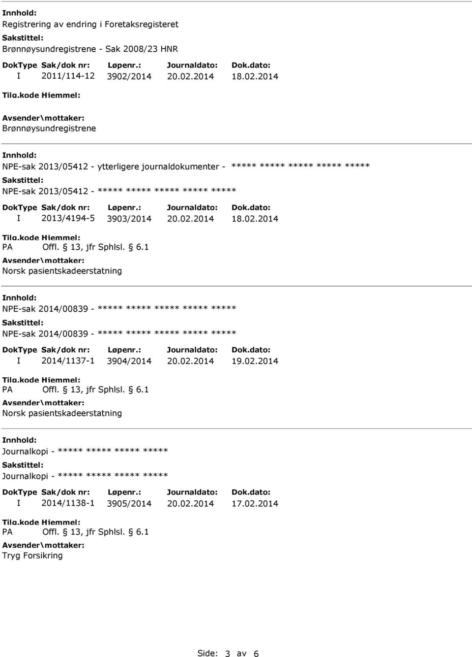 journaldokumenter - NPE-sak 2013/05412-2013/4194-5 3903/2014 NPE-sak 2014/00839 -