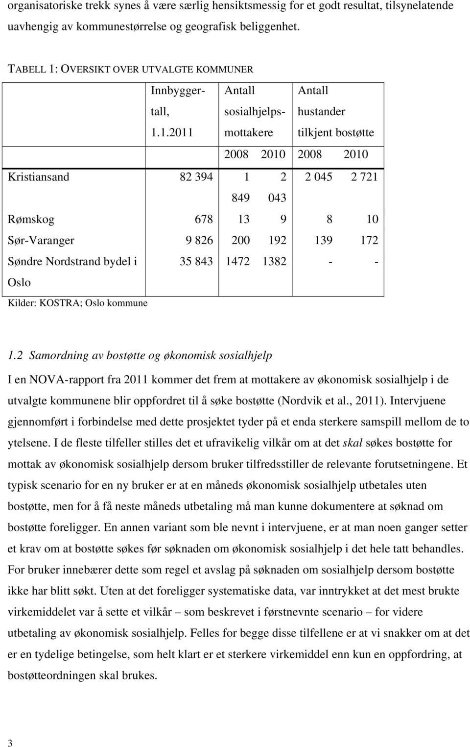 OVERSIKT OVER UTVALGTE KOMMUNER Innbyggertall, 1.