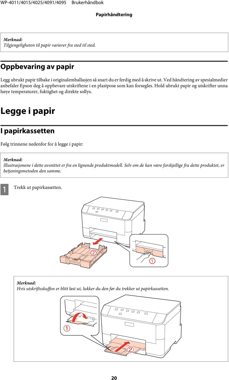 Hold ubrukt papir og utskrifter unna høye temperaturer, fuktighet og direkte sollys.