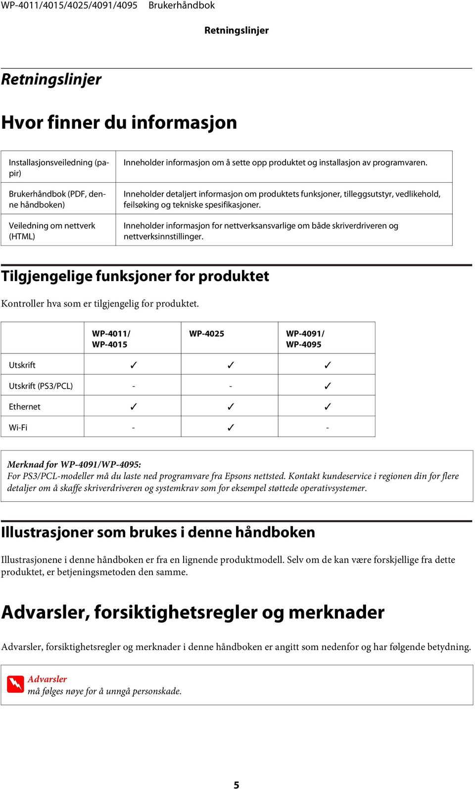 Inneholder informasjon for nettverksansvarlige om både skriverdriveren og nettverksinnstillinger. Tilgjengelige funksjoner for produktet Kontroller hva som er tilgjengelig for produktet.