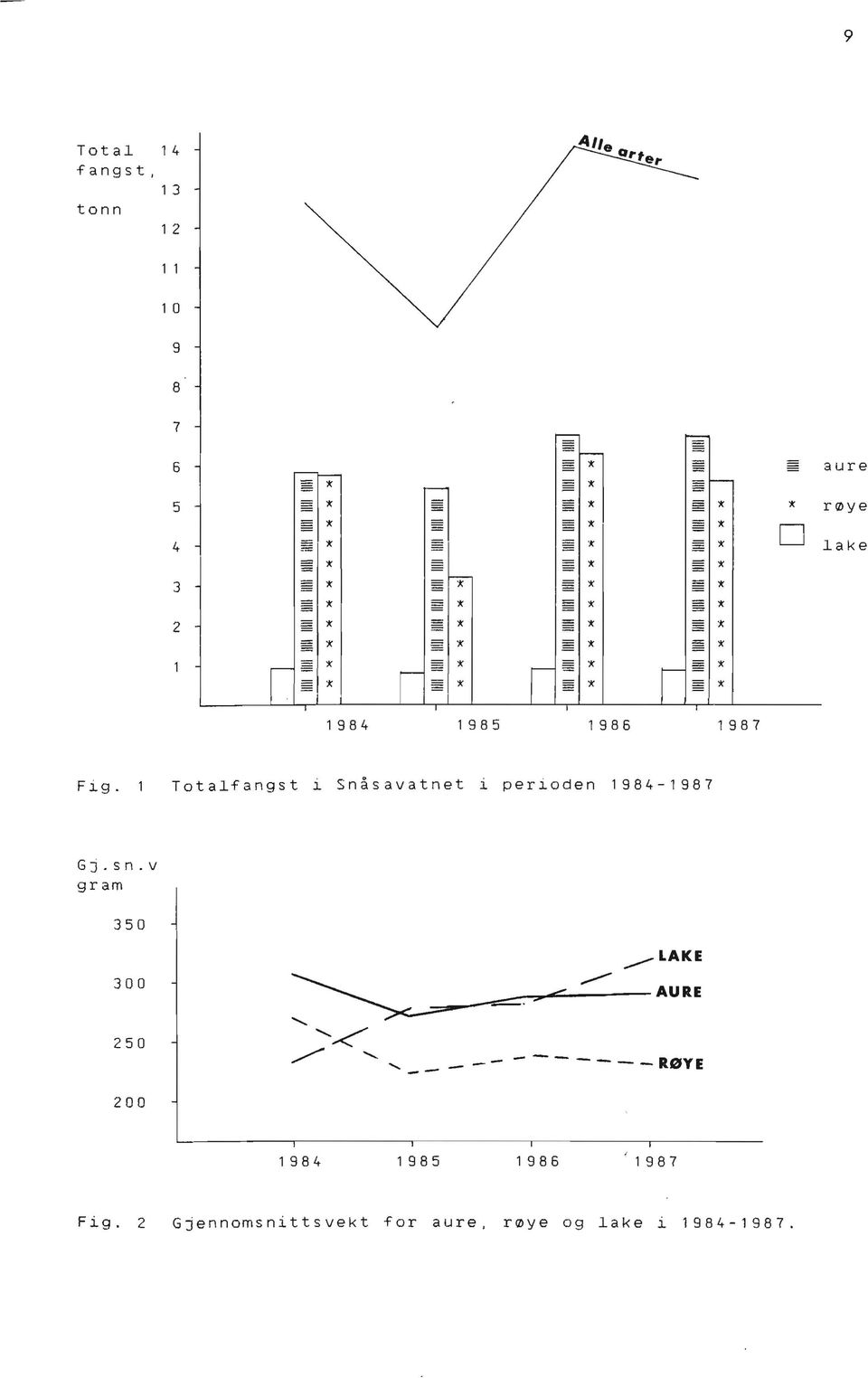 Totalfangst i Snåsavatnet i perioden 19841987 GJ.sn.