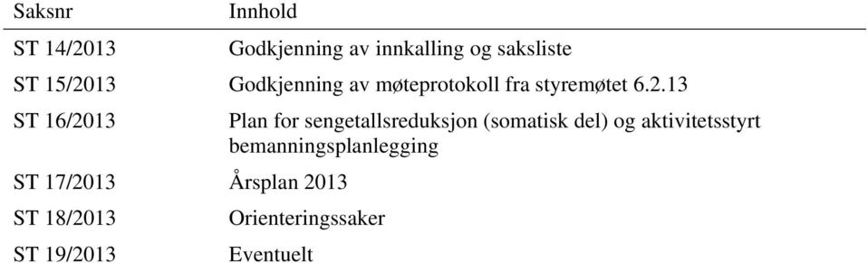 Plan for sengetallsreduksjon (somatisk del) og aktivitetsstyrt