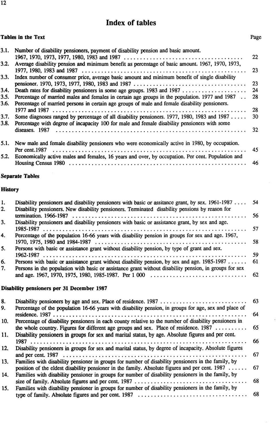 Death rates for disability pensioners in some age groups. 983 and 987 24 3.5. Percentage of married males and females in certain age groups in the population. 977 and 987. 28 3.6.