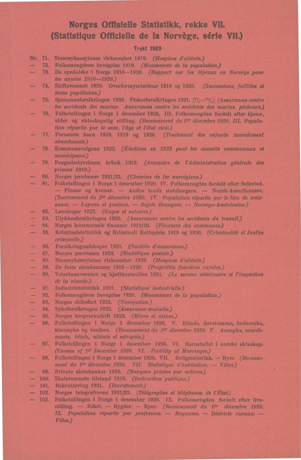 75 Sjørnannsforsikringen 90 Fiskerforsikringen 9 ( / - 3/3) (Assurances contre les accidents des marins Assurances contre les accidents des marins pcchears) 76 Folketellingen i Norge desember 90 III