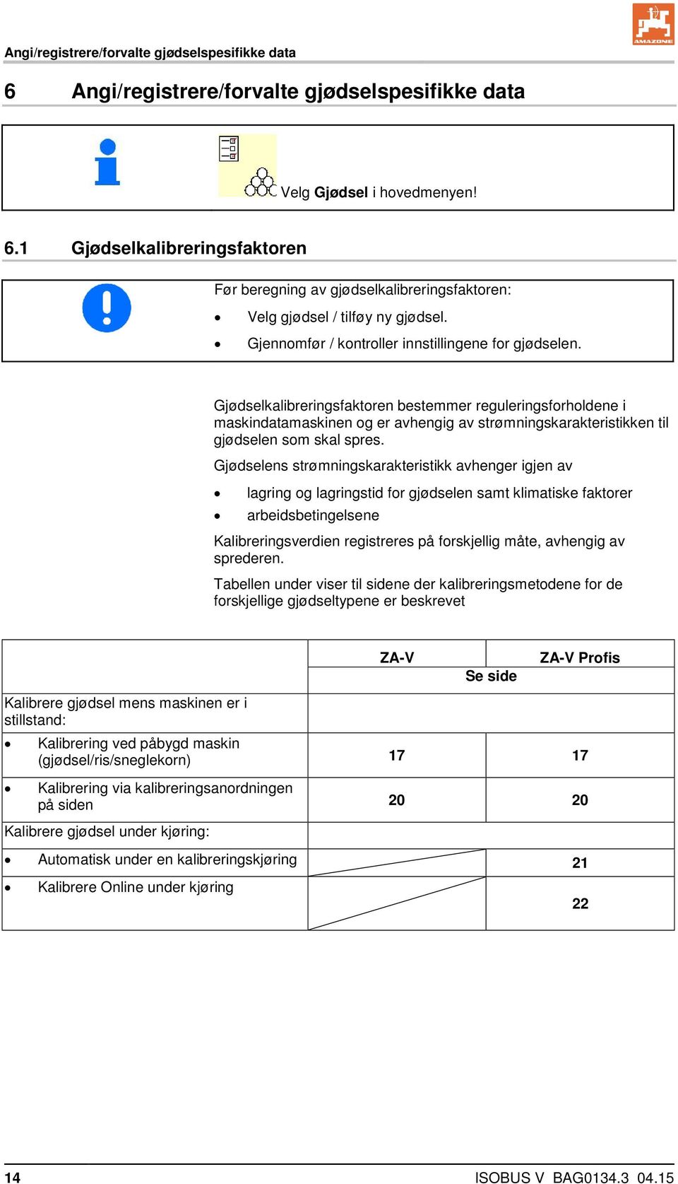 Gjødselkalibreringsfaktoren bestemmer reguleringsforholdene i maskindatamaskinen og er avhengig av strømningskarakteristikken til gjødselen som skal spres.