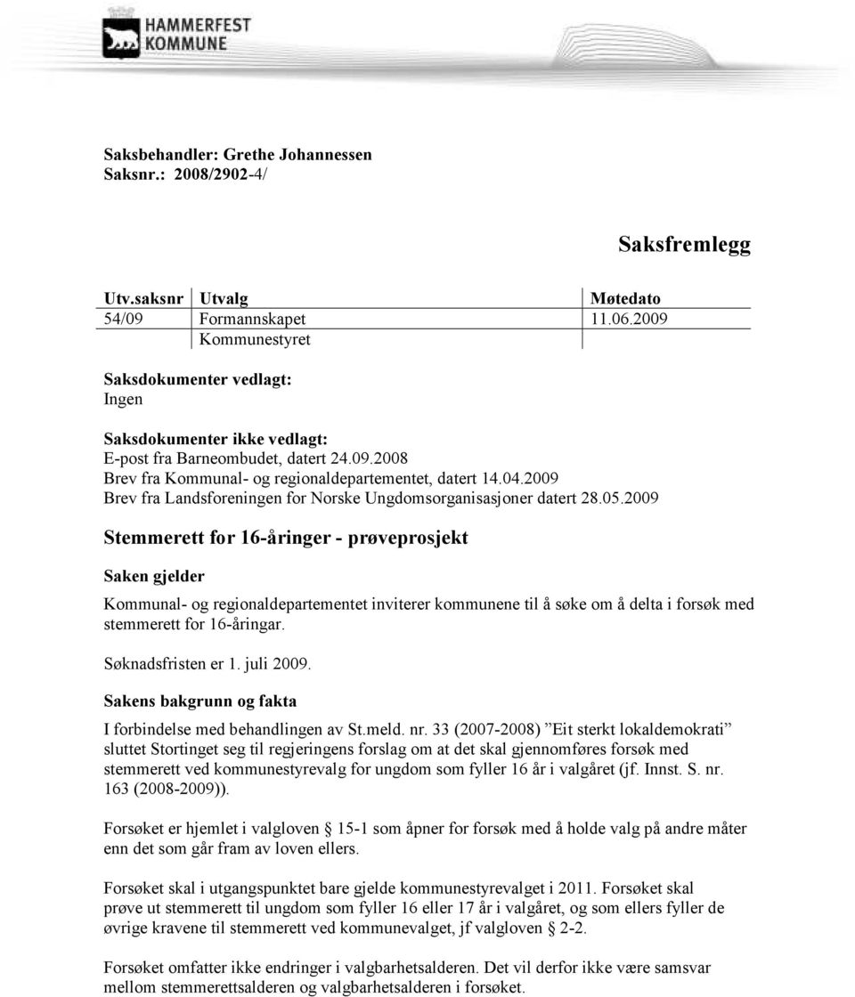 2009 Brev fra Landsforeningen for Norske Ungdomsorganisasjoner datert 28.05.