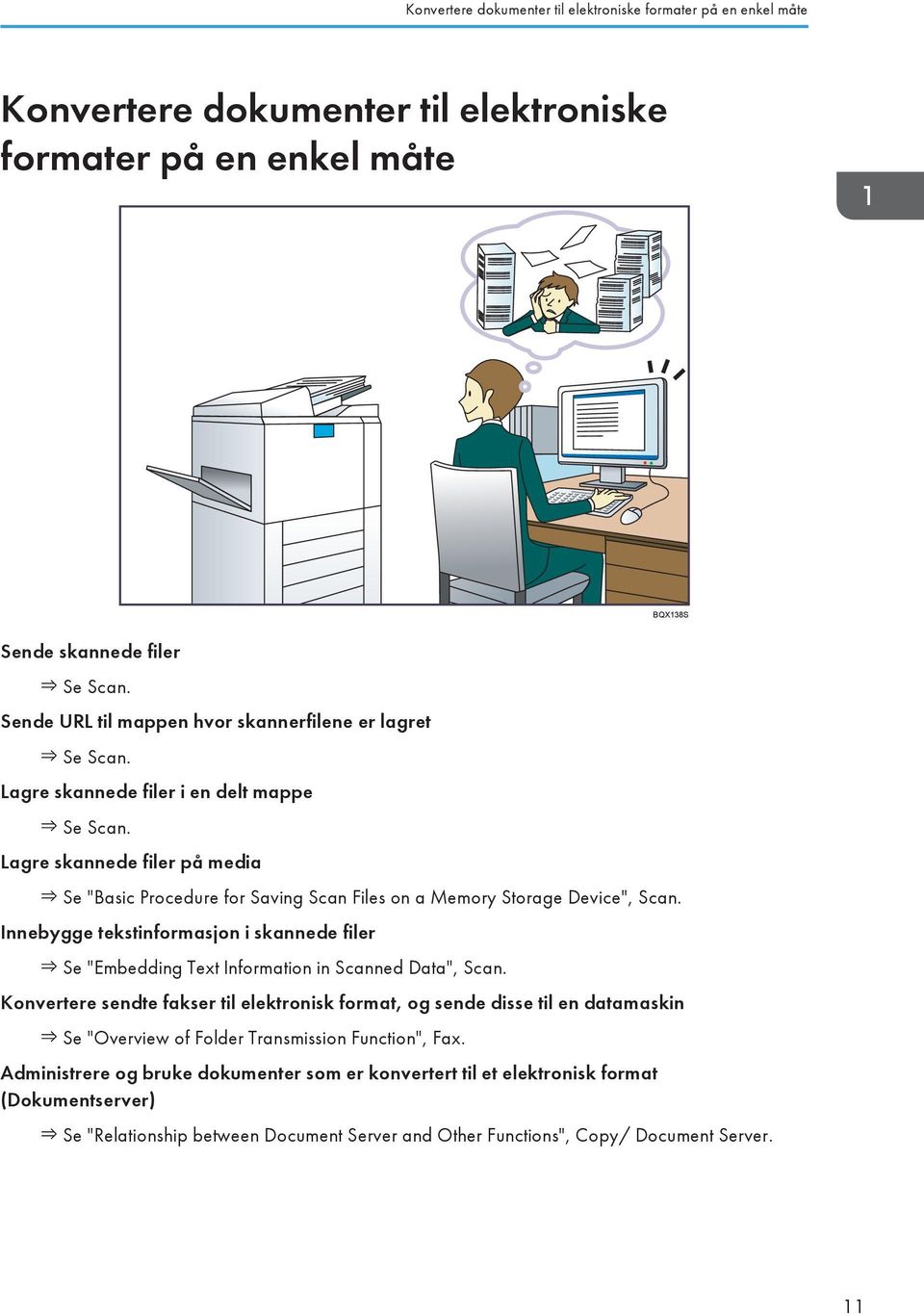 Lagre skannede filer på media Se "Basic Procedure for Saving Scan Files on a Memory Storage Device", Scan.