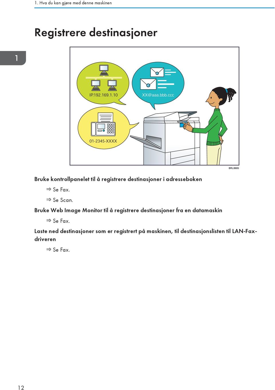 Bruke Web Image Monitor til å registrere destinasjoner fra en datamaskin Se Fax.