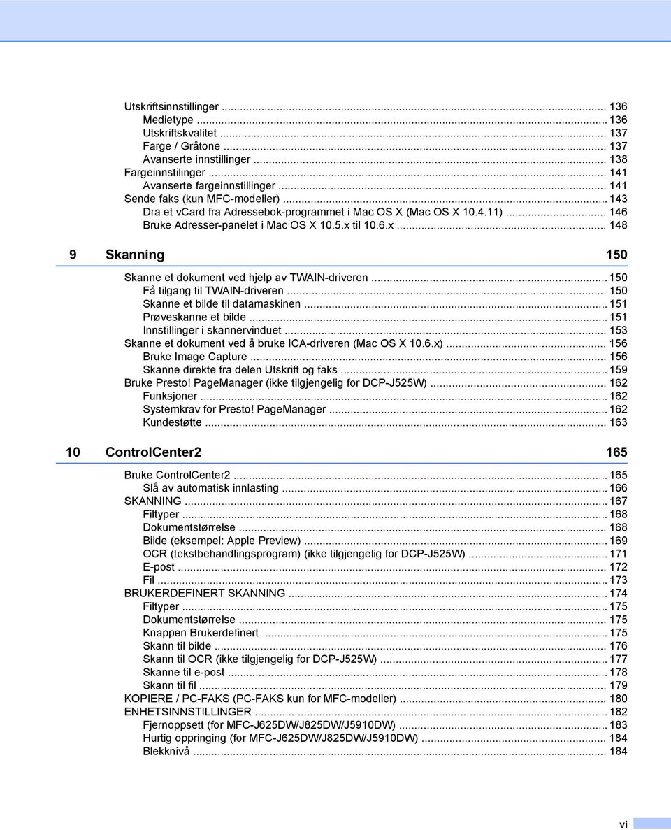 til 10.6.x... 148 9 Skanning 150 Skanne et dokument ved hjelp av TWAIN-driveren... 150 Få tilgang til TWAIN-driveren... 150 Skanne et bilde til datamaskinen... 151 Prøveskanne et bilde.