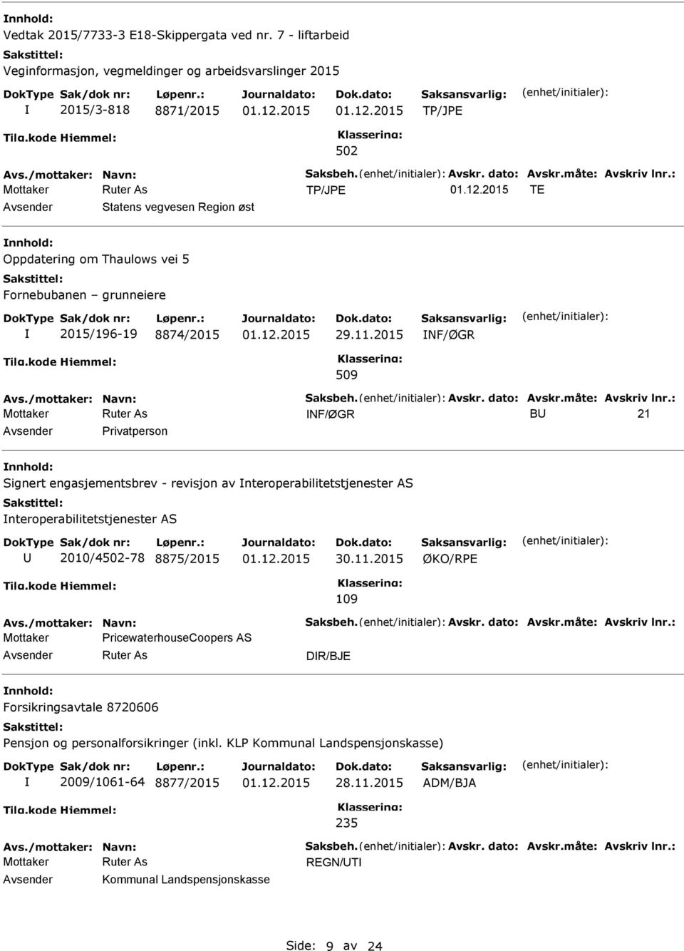 : NF/ØGR B 21 Privatperson Signert engasjementsbrev - revisjon av nteroperabilitetstjenester AS nteroperabilitetstjenester AS 2010/4-78 8875/2015 ØKO/RPE 109 Avs./mottaker: Navn: Saksbeh. Avskr.