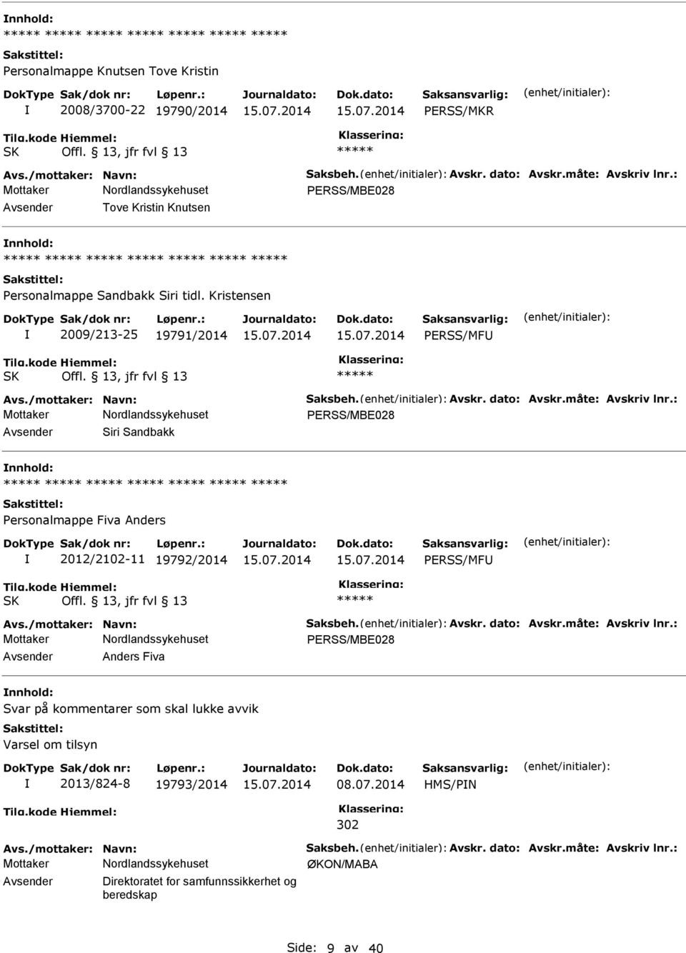 13, jfr fvl 13 ERSS/MBE028 Siri Sandbakk nnhold: ersonalmappe Fiva Anders 2012/2102-11 19792/2014 ERSS/MF SK Offl.
