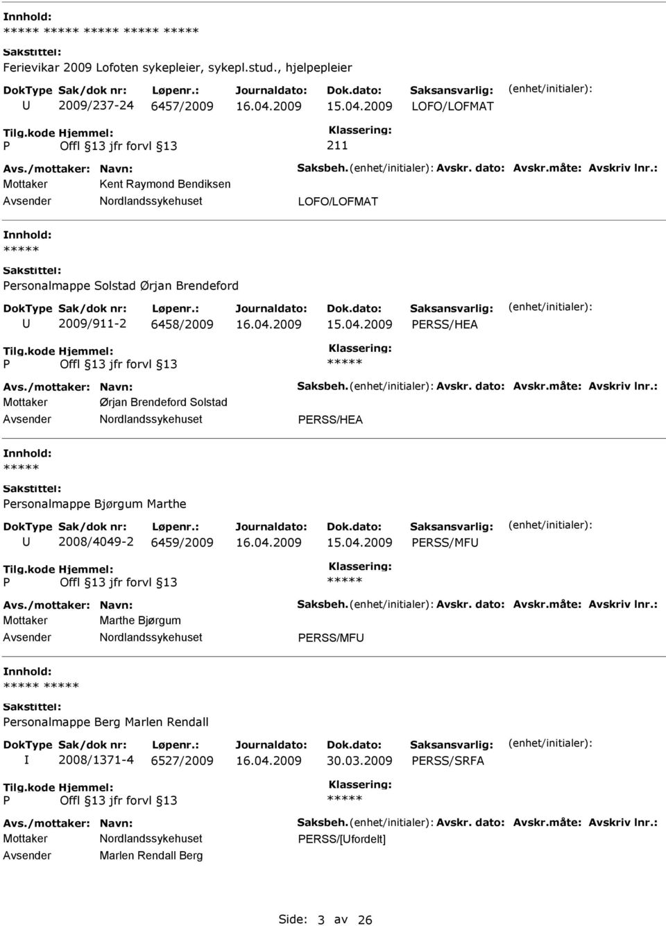 dato: Avskr.måte: Avskriv lnr.: Mottaker Ørjan Brendeford Solstad Avsender Nordlandssykehuset ERSS/HEA nnhold: ersonalmappe Bjørgum Marthe U 2008/4049-2 6459/2009 ERSS/MFU Avs.