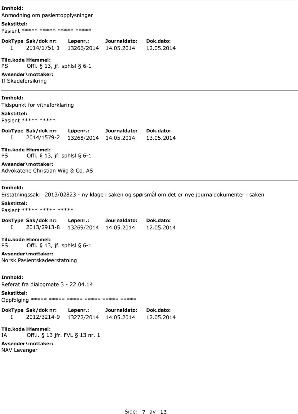 AS Erstatningssak: 2013/02823 - ny klage i saken og spørsmål om det er nye journaldokumenter i saken 2013/2913-8