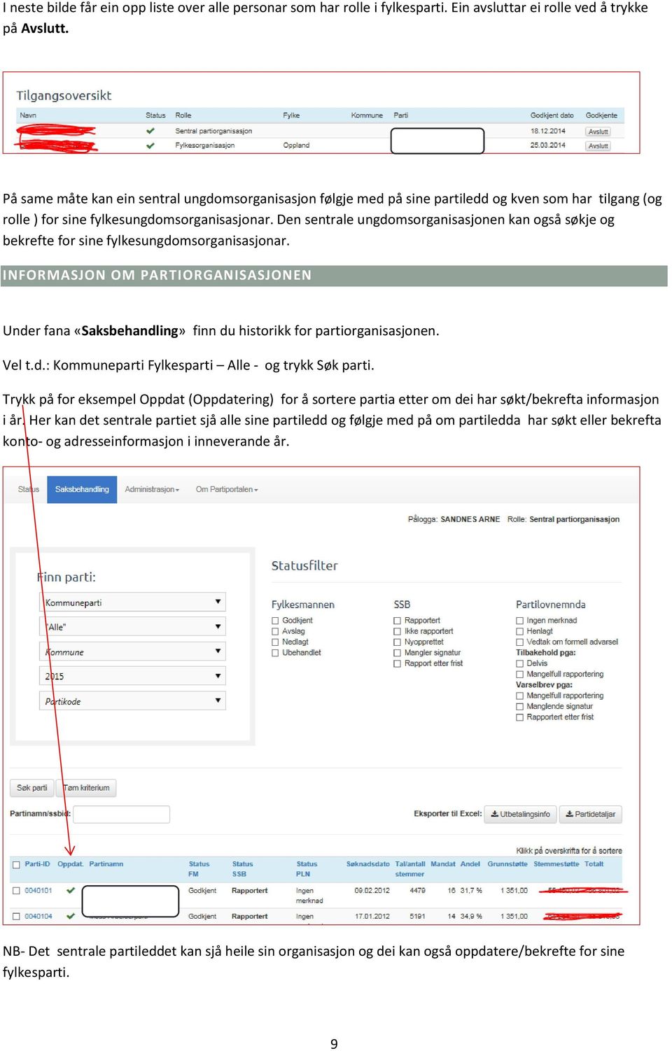 Den sentrale ungdomsorganisasjonen kan også søkje og bekrefte for sine fylkesungdomsorganisasjonar.