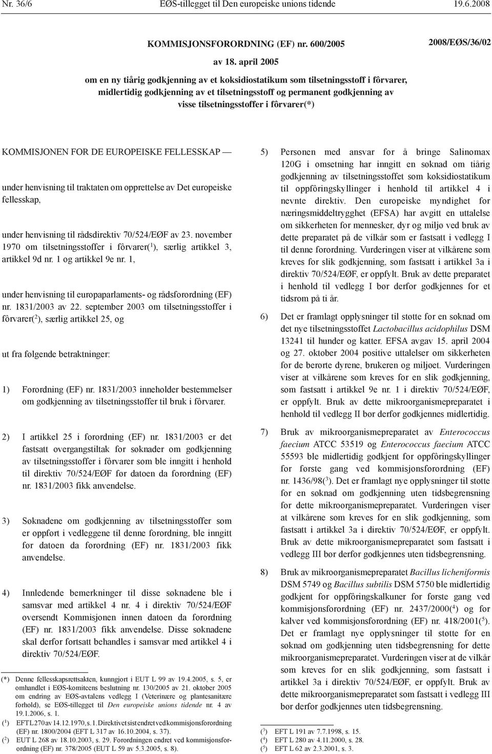 fôrvarer(*) KOMMISJONEN FOR DE EUROPEISKE FELLESSKAP under henvisning til traktaten om opprettelse av Det europeiske fellesskap, under henvisning til rådsdirektiv 70/524/EØF av 23.