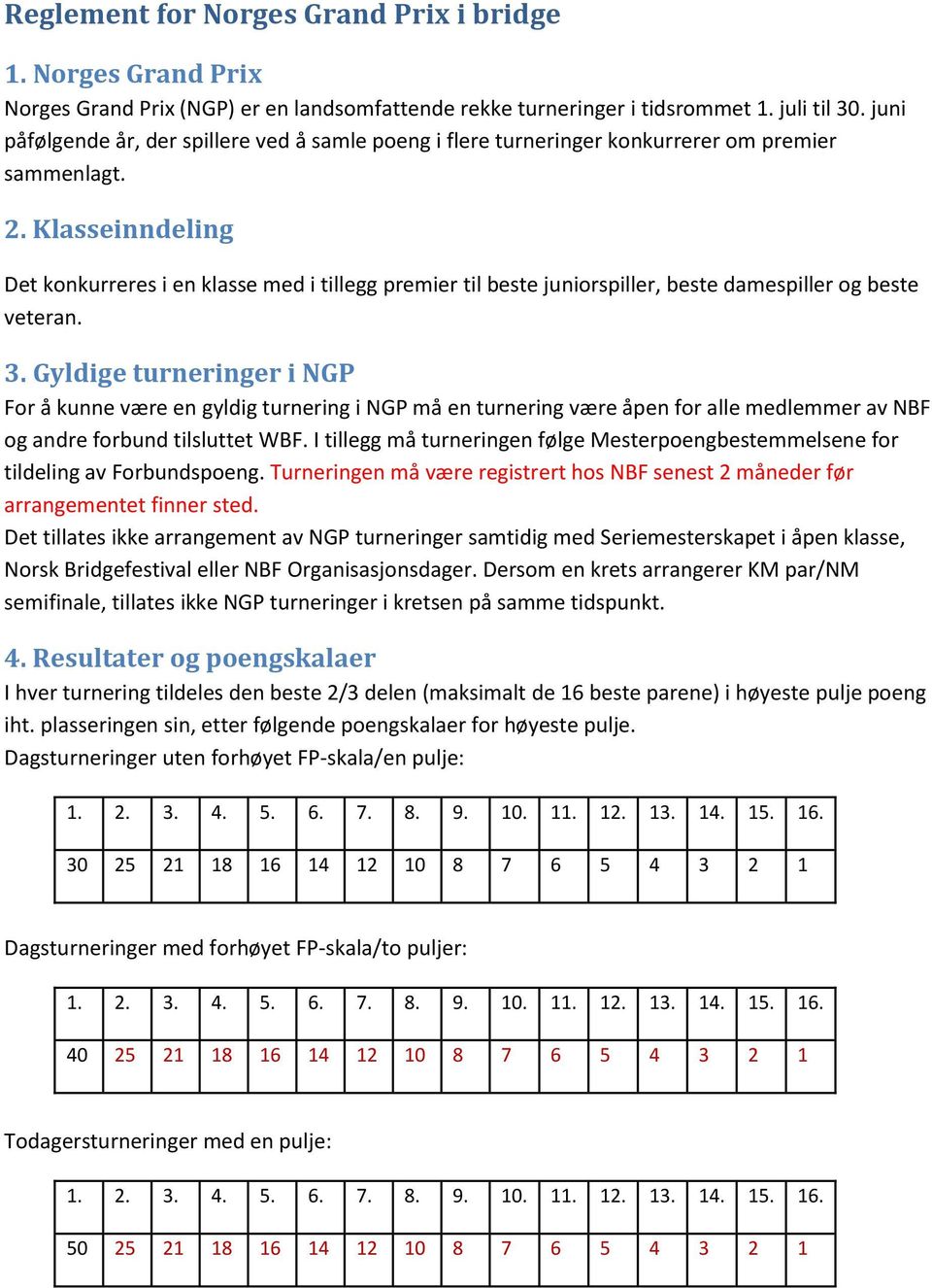 Klasseinndeling Det konkurreres i en klasse med i tillegg premier til beste juniorspiller, beste damespiller og beste veteran. 3.