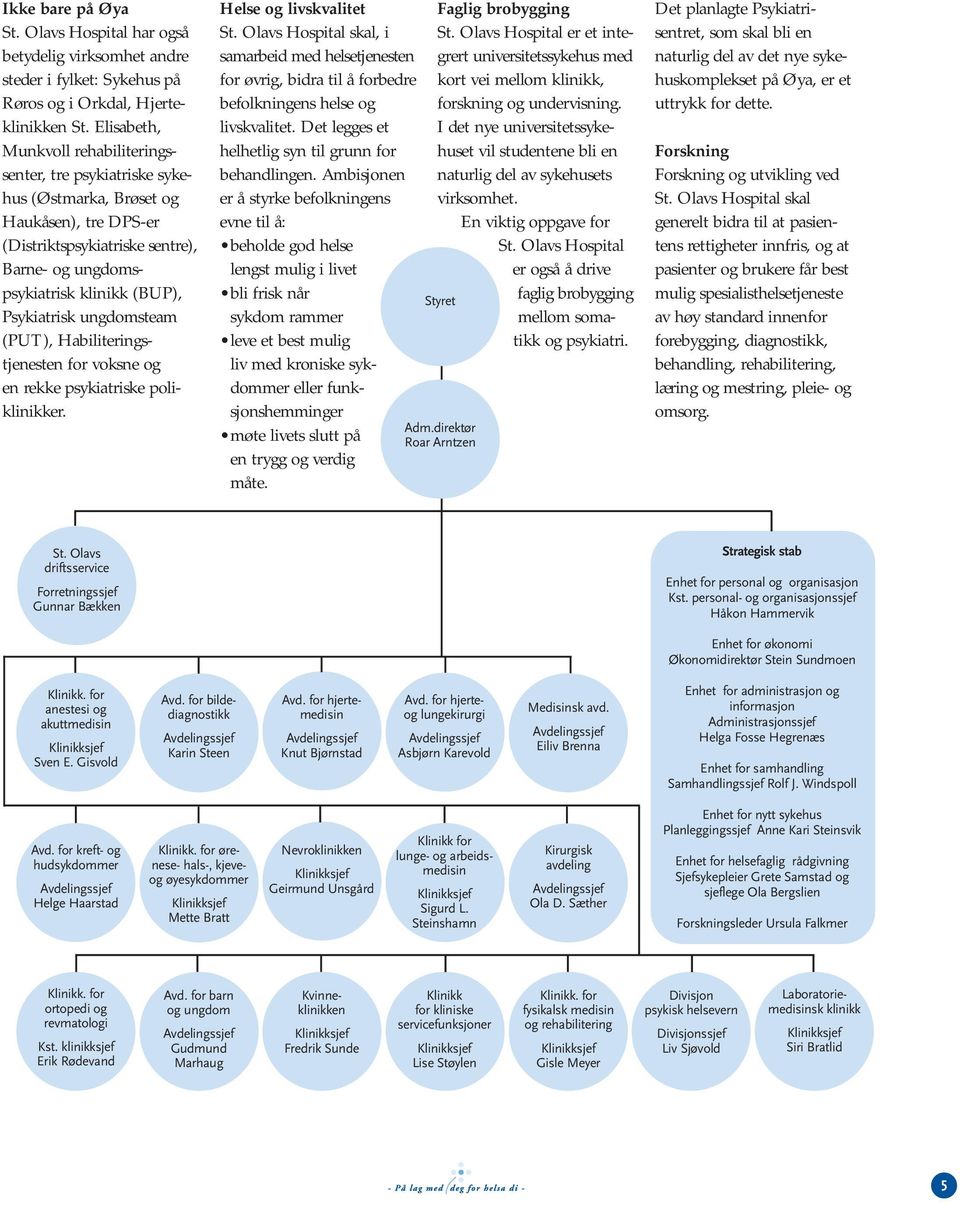 ungdomsteam (PUT), Habiliteringstjenesten for voksne og en rekke psykiatriske poliklinikker. Helse og livskvalitet St.