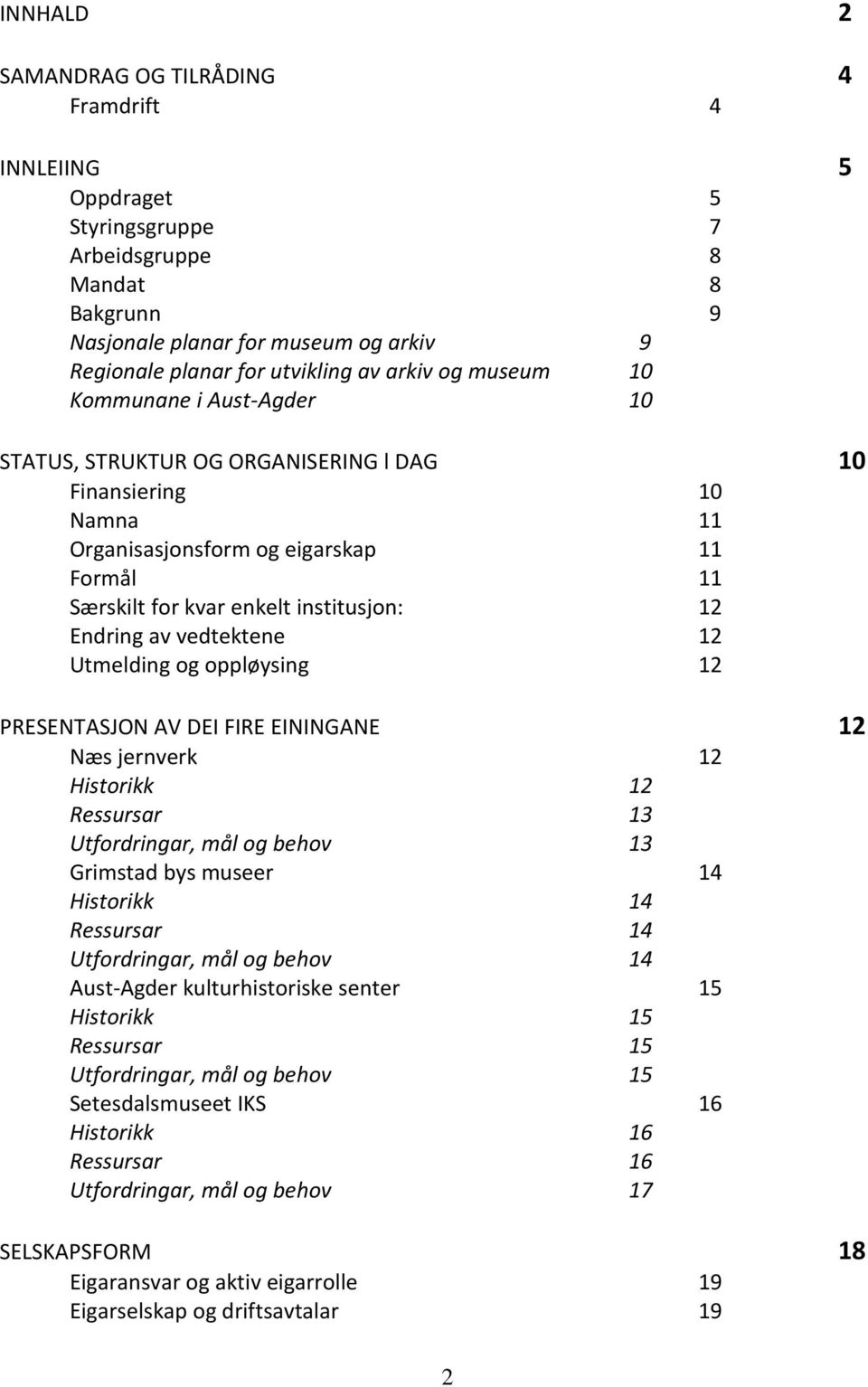 Endring av vedtektene 12 Utmelding og oppløysing 12 PRESENTASJON AV DEI FIRE EININGANE 12 Næs jernverk 12 Historikk 12 Ressursar 13 Utfordringar, mål og behov 13 Grimstad bys museer 14 Historikk 14