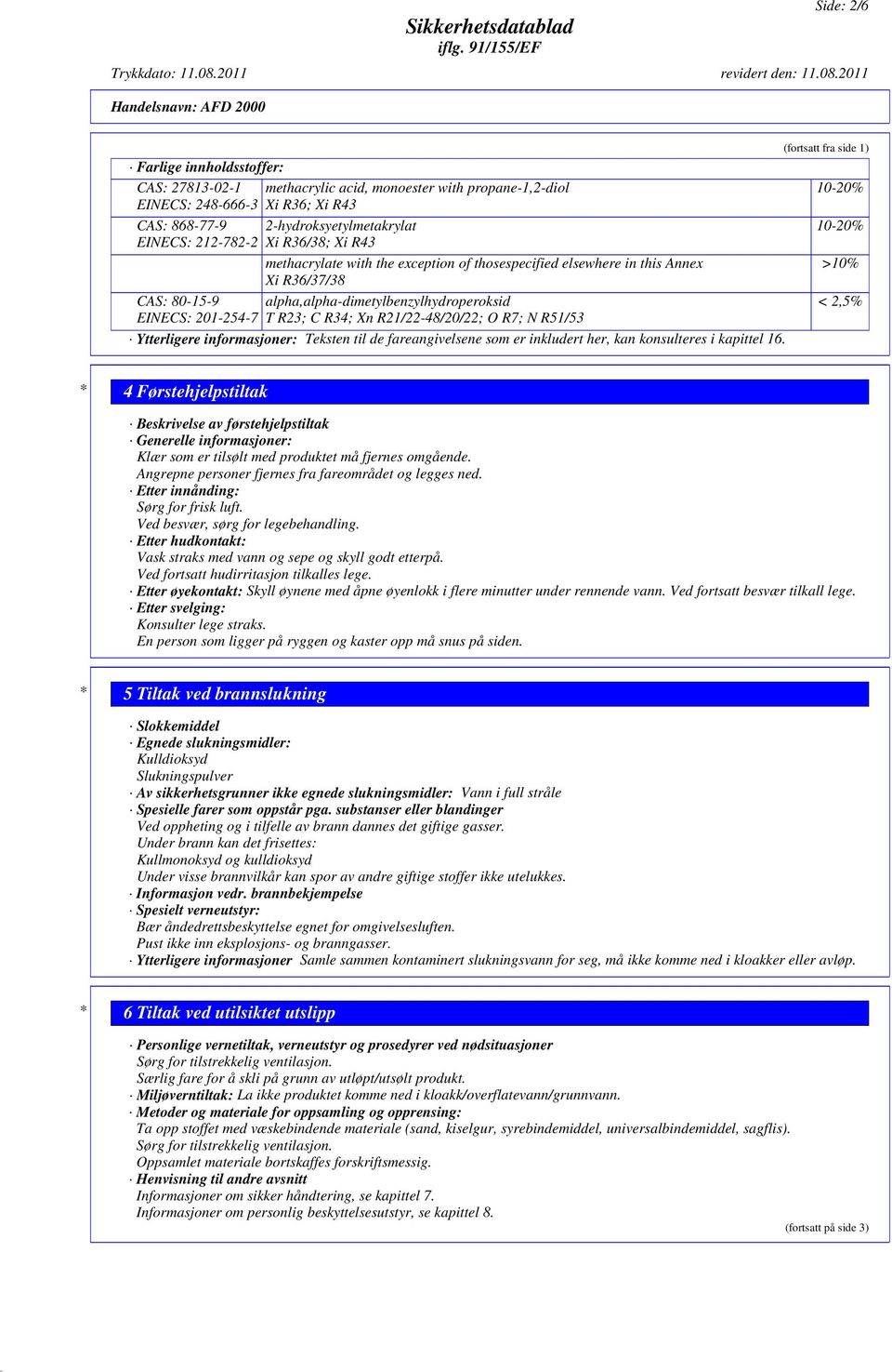 R21/22-48/20/22; O R7; N R51/53 Ytterligere informasjoner: Teksten til de fareangivelsene som er inkludert her, kan konsulteres i kapittel 16.