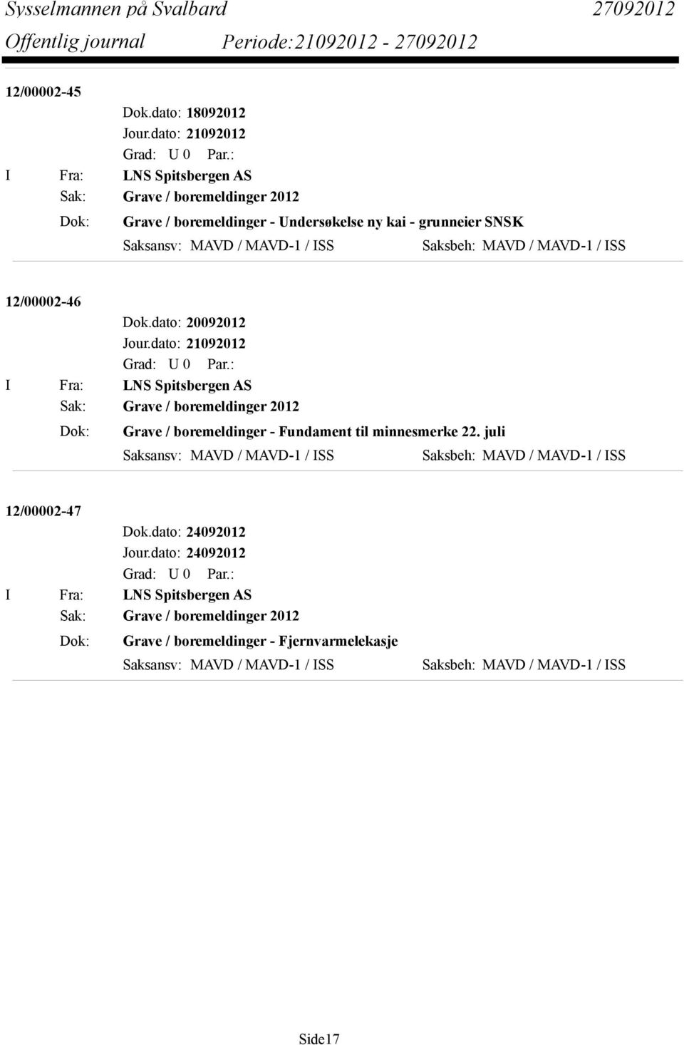 MAVD-1 / ISS Saksbeh: MAVD / MAVD-1 / ISS 12/00002-46 Dok.