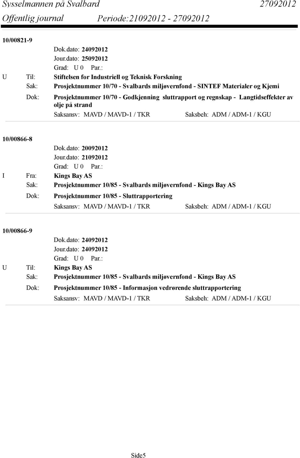 sluttrapport og regnskap - Langtidseffekter av olje på strand Saksansv: MAVD / MAVD-1 / TKR Saksbeh: ADM / ADM-1 / KGU 10/00866-8 Dok.