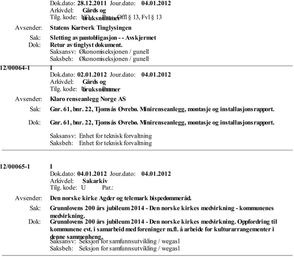 Gnr. 61, bnr. 22, Tjomsås Øvrebø. Minirenseanlegg, montasje og installasjonsrapport.