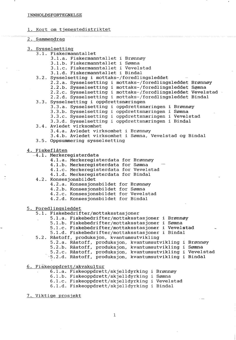 Syssesetting i mottaks-/førcdingseddet Vevestad 2.2.d. Syssesetting i mottaks-/foredingseddet Binda 3.3. Syssesetting i oppdrettsnæringen 3.3.a. Syssesetting i oppdrettsnæringen i Brønnøy 3.3.b.