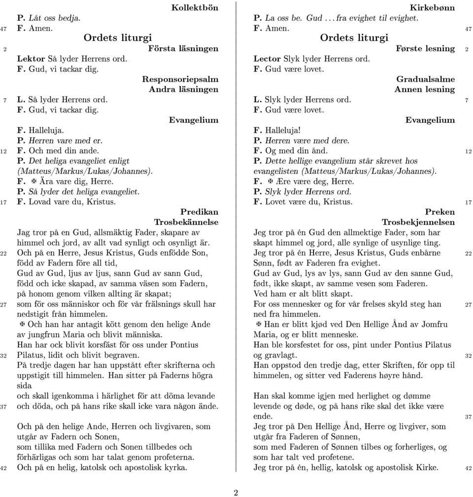 Gud, vi tackar dig. F. Gud være lovet. Evangelium Evangelium F. Halleluja. F. Halleluja! P. Herren vare med er. P. Herren være med dere. 12 F. Och med din ande. F. Og med din ånd. 12 P.